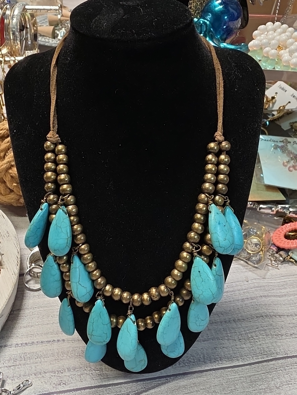 A67- Turquoise Teardrop Beaded Statement Necklace